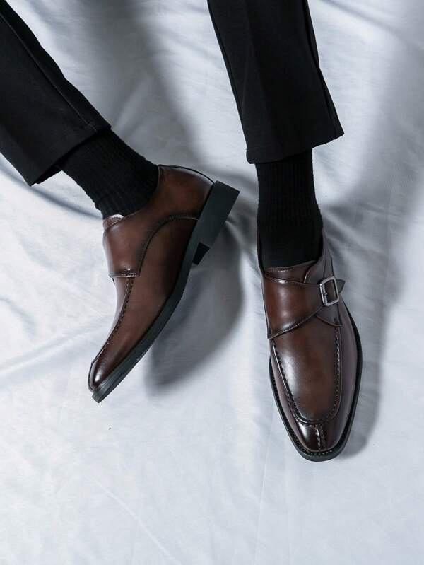 Men's Buckle Monk Strap Shoes, Vintage British Style Casual Formal Shoes