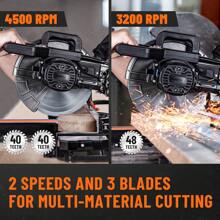 DOVAMAN 10-Inch Single Bevel Sliding Miter Saw, W/3 Blades, 4500/3200RPM, Cut For Wood, PVC And Soft Metal