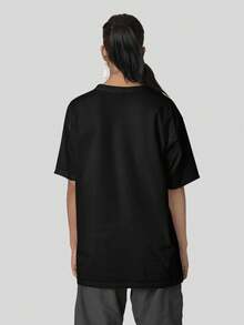Women's Oversized Leopard Print T-Shirt, 100% Cotton, Basic - Black - View 3