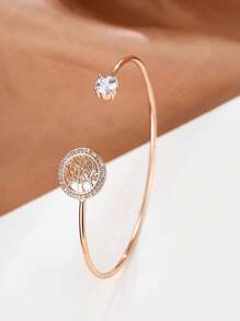 1 pieza Brazalete versátil de color oro rosa con diseño de árbol de la vida, brazalete ajustable para mujeres