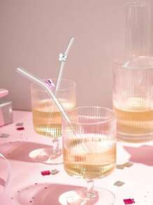 6er Pack wiederverwendbare Glas-Trinkhalme mit Schleifen-Charm - bruchsichere gebogene Trinkhalme Set + Reinigungsbürste - elegante Trinkhalme für Cocktails, Smoothies & kalte Getränke (20cm)