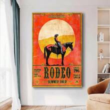1pc Canvas Print Cowboy Silhouette Sunset Wall Art Retro Pennsylvania Rodeo Event Art 1966 Pocono Rodeo Summer Tour Poster Poster Or Canvas Print Decoration Room Aesthetics Posters Bedroom Decoration Office Decoration Wall Art Decoration ,No Frame