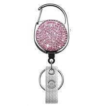 1pc Colorful Rhinestone Inlaid ABS Plastic Retractable Badge Reel, ID Card Holder With Belt Clip And 360 Degree Swivel Back To School