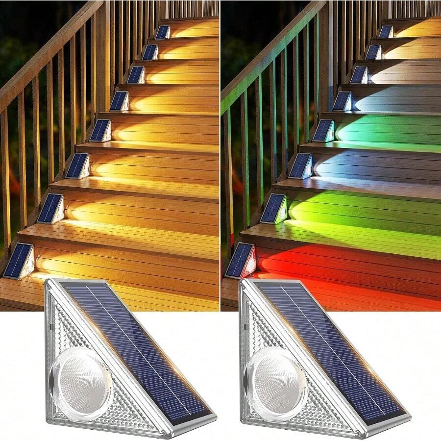 Solar Step Lights For Outside,10 Modes Lighting Solar Stair Lights Outdoor Waterproof IP67, Solar Deck Step Lights For Patio Deck Yard Porch Pathway Driveway Stair Garden Pool (12PACK) - Multicolor - View 1