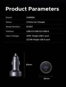 UGREEN Cargador para auto multifunción minimalista