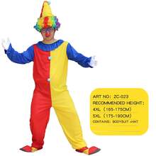 Conjunto de disfraz de payaso para hombres, traje de payaso de una sola pieza para adultos, solo incluye ropa y sombrero, sin peluca/máscara/guantes/zapatos de payaso, etc. Adecuado para fiestas de carnaval/actuaciones de festivales - Multicolor - Ver 10