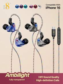 D8 USB-C 有线耳机，带麦克风、控制按钮和耳挂式设计，运动跑步入耳式耳机，兼容 17、 16/15/15 Plus/15 Pro/15 Pro Max、 17 Pro/Air/Mini、Galaxy S24/S23/S22+/S21 Ultra/S20 FE/Note 10/Note 20 和 Pixel 手机。 - 彩色 - 查看 2