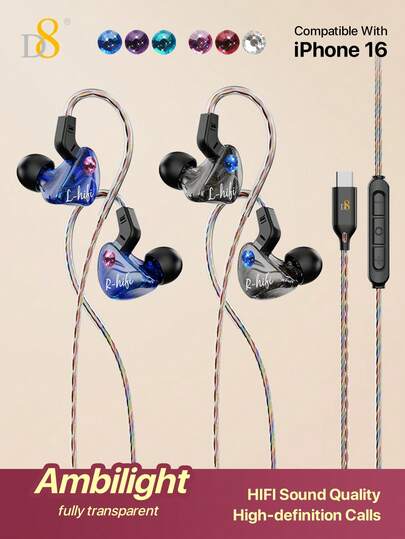 D8 USB C Headphones Wired Type C Earbuds W Microphone, Controls And Over Ear Hook, Sport Running In-Ear Earphones, Compatible With IPhone 17 I Phone16/ 15/15 Plus/15 Pro/15 Pro Max, Compatible With Pro/Air/Mini, Pro/Air, Galaxy S24/S23/S22 +/S21 Ultra/S20 FE/Note 10/Note 20, Pixel