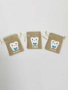1pc Customized Children's Name Tooth Fairy Bag, Personalized Fabric Drawstring Pouch, Keepsake Gift For Losing Teeth, Suitable For Children's Growth Memory, Perfect Gift For Birthday, Baptism, Baby Shower Or Haircut - Multicolor - View 4