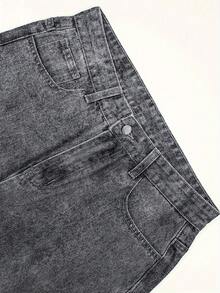 Men/Women's Straight Leg Cotton Washed Denim Jeans, Casual Wide Leg Loose Fit Jeans, Couple Matching - Dark Grey - View 4