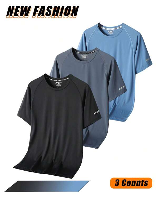 [Spring/Summer] 3-Piece Set Men's Outdoor Quick-Dry Sports Short-Sleeve Running Exercise Breathable Lightweight Training Suit Top T-Shirt