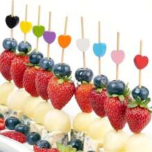 100/200 pièces Pics à cocktail en forme de cœur en bambou - Cure-dents jetables pour fruits et amuse-gueules, convient pour les mariages, les fêtes et les célébrations