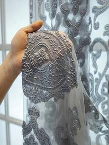 1 件优质灰色提花薄纱牡丹窗帘，优雅半透明设计，适用于别墅、阳台、客厅和卧室装饰 - 灰色 - 查看 4