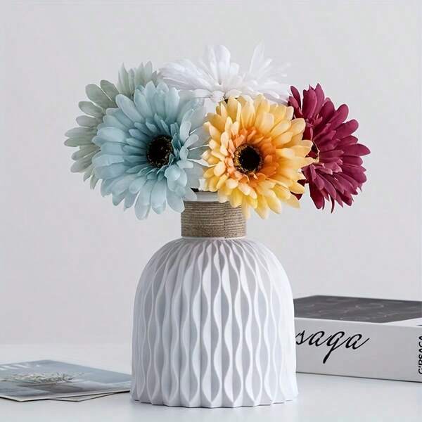 Jarrón de flores para decoración del hogar, jarrones de plástico imitación cerámica irrompibles, canasta de flores para decoración de boda y del hogar moderno