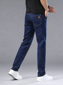 Jeans in denim dritti e stretch da uomo, pantaloni casual sportivi versatili di colore unito, adatti per il lavoro e l'uso quotidiano