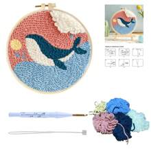 1 Set Dolphin Punch Needle Kits For Adults Starter Kits Hoop Embroidery Punch Needle Craft Set Includes All Tools And Materials For Diy Gift Home Decoration 7.87*7.87inch