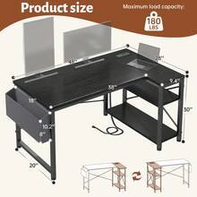 EnHomee 48" Computer Desk With Power Outlets, Gaming Desk With Reversible Shelves, Office Desk For Corner Space, L Shaped Desk For Bedroom, Home Office Desks For Study Writing