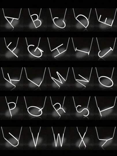 1pc Fashion Simple Elegant Lady Style Silver 26 Letters Large Letter Pendant Necklace