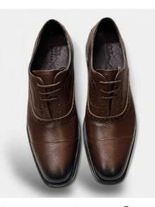 Zapato formal de hombre con puntera estilo empresarial, decoración tallada, apropiado para cualquier evento formal o uso diario en la oficina hecho de piel. Por dentro y  por fuera - Marrón - Ver 3