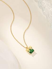 1pc Minimalist Retro Cubic Zirconia Bow Pendant Necklace, Women's Daily, Party, Date, Mother's Day Gift