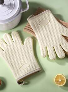 1pc Cotton Padded Microwave Oven Gloves, Silicone Bakeware Gloves, Heat Resistant Oven Mitts, Five-Finger Kitchen Hot Pads, Suitable For Family Gatherings, Baking, Grilling And Other Occasions