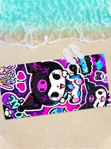 Sanrio 250gsm Super Soft & Quick Dry Microfiber Sanrio Kuromi Cartoon Character Printed Beach/Yoga Mat, Sunscreen Shawl, Suitable For Travel, Camping, Swimming, Outings. 1pc 70*140cm Bath/Beach Towel Or Larger 90*180cm Bath/Beach Towel Bathroom Decor Summer Beach Essentials
