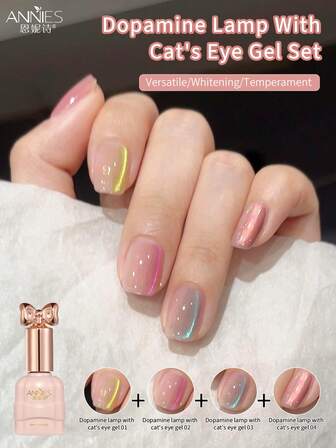 annies 10ml/1 peça/4 peças Esmalte Gel Magnético com Olho de Gato com Luz Piscante de Dopamina, Lâmpada de Cor UV LED Soak Off com Contas de Vidro, Salão de Unhas Olho de Gato DIY