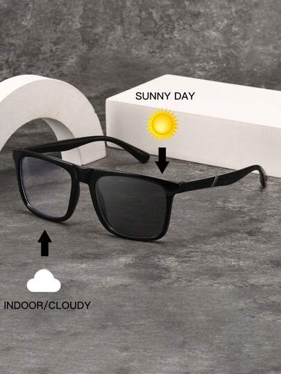 Color-Changing Retro Square Plastic Fashion Sunglasses, Classic Style For Outdoor, Travel, Beach, Casual, Summer Sun Protection, Unisex Eyeglasses Frame Resists Blue Light Fatigue