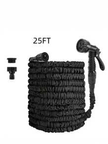 3X Telescopic Heavy-Duty Rubber Garden Hose With High-Pressure Water Gun - 3/4 Inch All-Season Outdoor Hose For Car Wash, Lawn Care & Yard Work, Includes European Thread Adapter