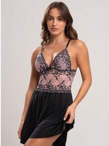Kit 2 Sensual Two-Tone Lace Nightdress Without Cups With Microfiber And Adjustment - 彩色 - 查看 2