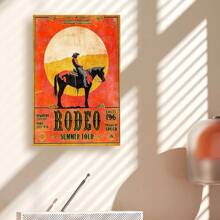 1pc Canvas Print Cowboy Silhouette Sunset Wall Art Retro Pennsylvania Rodeo Event Art 1966 Pocono Rodeo Summer Tour Poster Poster Or Canvas Print Decoration Room Aesthetics Posters Bedroom Decoration Office Decoration Wall Art Decoration ,No Frame