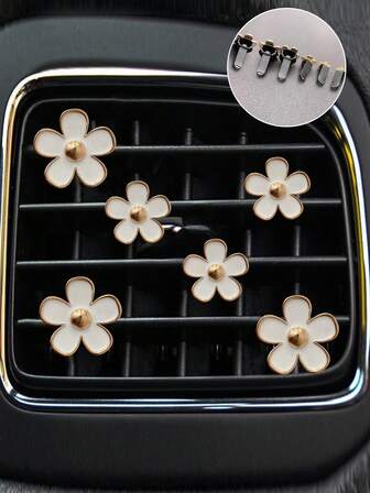 6pcs/Set White Daisy Car Vent Clip Perfume Decoration, Car Air Conditioner Accessories