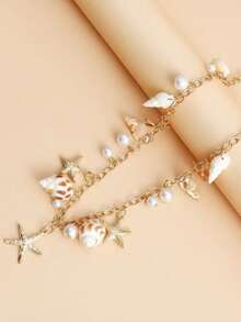 1 pieza Cadena de Body para mujer de playa, cadena de cintura con diseño de estrellas de mar y conchas de estilo oceánico, usar con bikini sexy