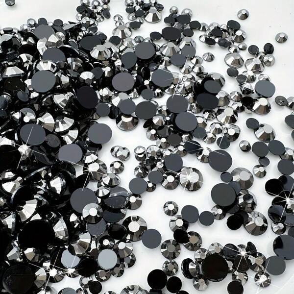 1100Pcs/2100Pcs Grey Black Flat Back Resin Rhinestones Beads, 2mm 3mm 4mm 5mm 6mm Non-Hotfix Flatback Round Jelly Resin Rhinestones Gems For DIY Jewelry Craft, Nail Art Decoration, Face Makeup, Making Accessories, Shoes, Clothes, Bags