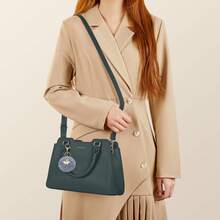 Handbag Women Medium-Sized Bag Leather Handle Bag Women's Handle Bags Tote Bag Handbags Bags Shoulder Bags Shoulder Bag Shoulder Bag Women's Handbags - 墨綠色 - 查看 7