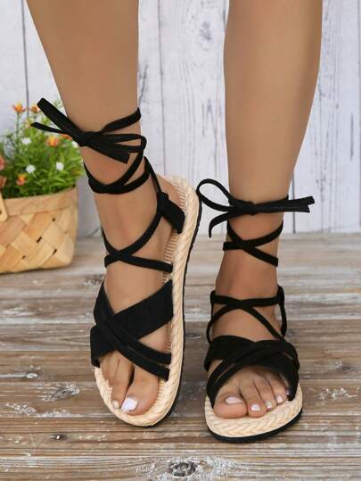 Women's Bohemian Style Criss-Cross Tie Up Sexy Fashion Bindable Gladiator Flat Sandals
