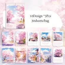 30 Sheets/Pack Self-Adhesive White Matte Finish Rectangular Disposable Office And Study Supplies, Travel Theme Paper
