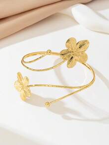 1pc Elegant Floral Shaped Metallic Open Cuff Bracelet, Suitable For Women To Wear With Dresses Or Casual Outfits - Armband - View 7