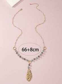 1pc Boho Zinc Alloy Rhinestone & Bead Decor Hollow Out Oval Charm Necklace For Women For Daily Decoration