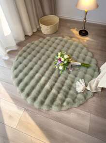 1pc Beige Round Faux Rabbit Fur Plush Rug, Nordic Ins Style Carpet For Living Room Bedroom, Washable Artificial Fur Rug, Suitable For Living Room, Bedroom, Tatami, Dressing Room And Other Indoor Spaces All Year Round,Fall Decor,Autumn Decor,Room Decor