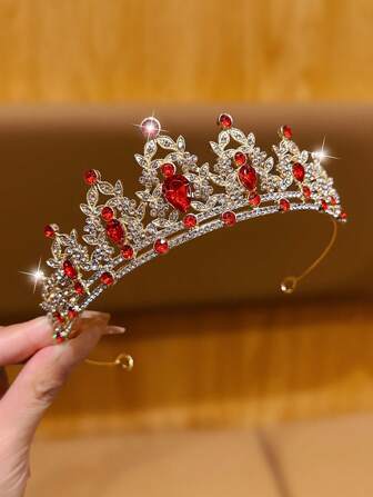 1pc Gold Tone Metal Crown Headband, Stylish & Elegant Crown Hair Accessory Suitable For Performance And Daily Use