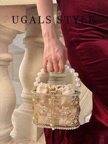 Luxury 2025 Women'S Bridal Wedding Purse Party Prom Rhinestone Pearl Woven Crossbody Bag Fashion Evening Bags - Champagne - View 3