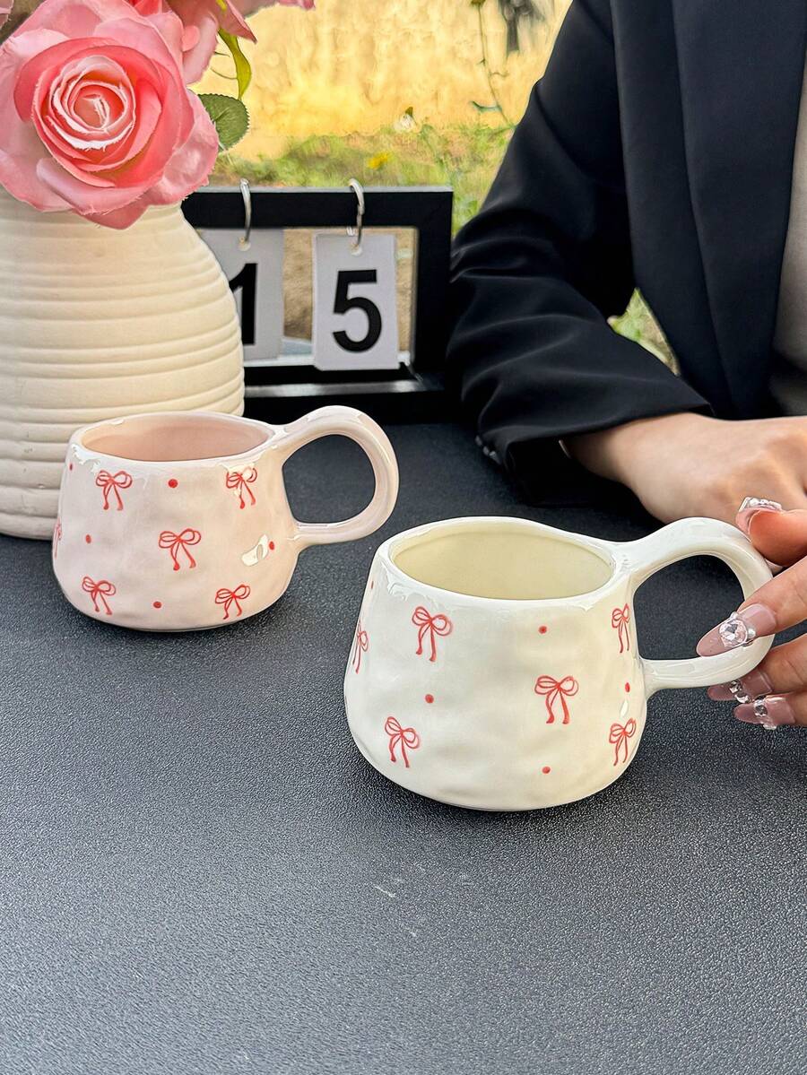 1 件粉色蝴蝶结陶瓷捏杯，韩式 Ins 风格手绘可爱杯子，高品质女士礼品杯、咖啡杯、茶杯，适合居家、派对、生日礼物、纪念品、开斋节返校