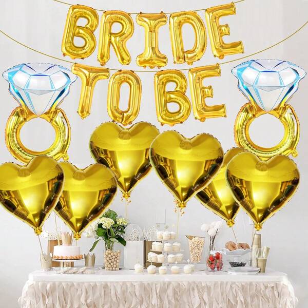 Bride To Be Letter Balloon Set, Rose Gold And Silver Color Party Decorations For Bachelorette Party