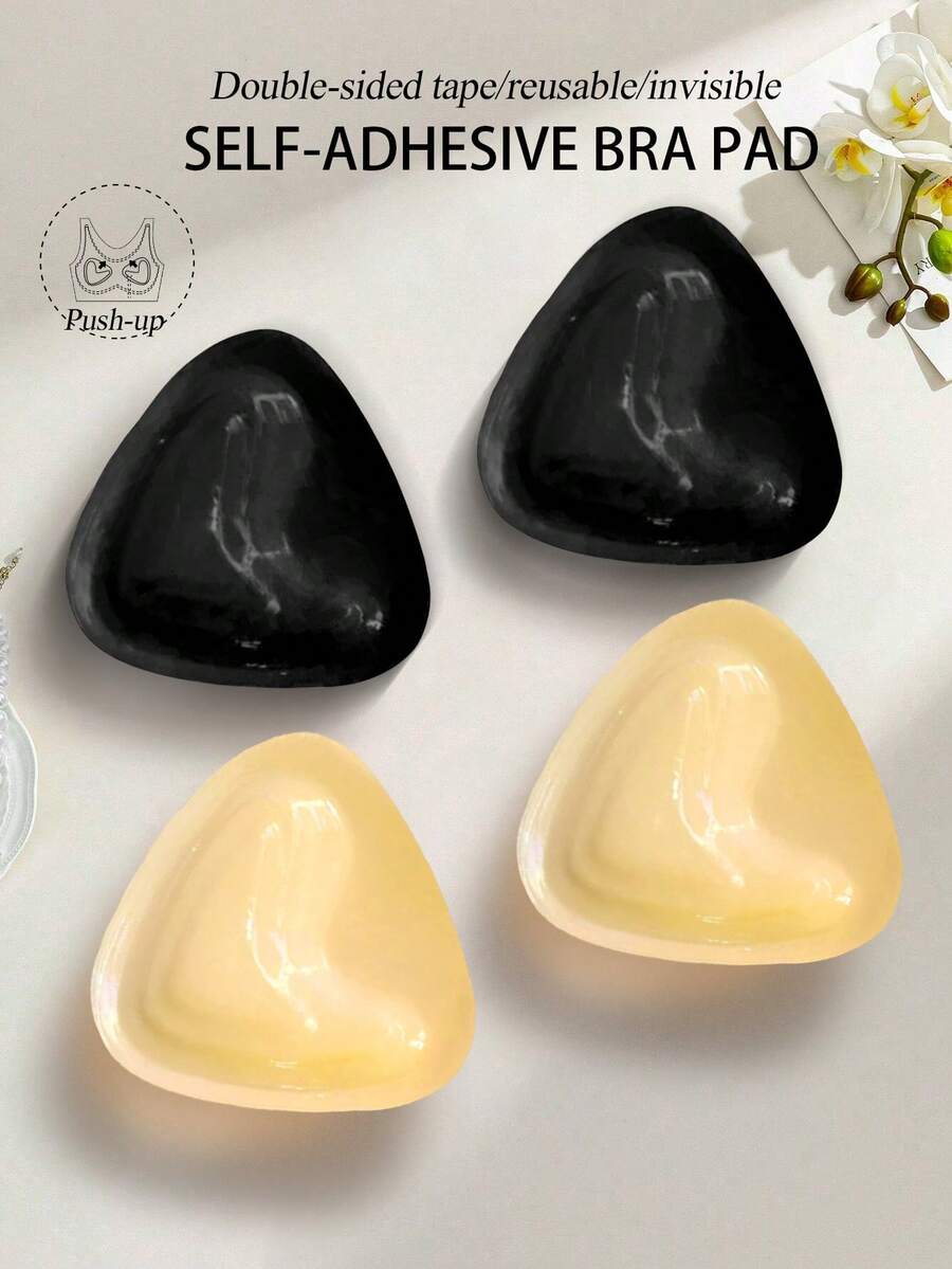 2 片双面自粘胸垫，胸垫粘垫 - 三角形聚拢胸垫 - 可重复使用垫，文胸比基尼隐形加厚胸垫防水游泳