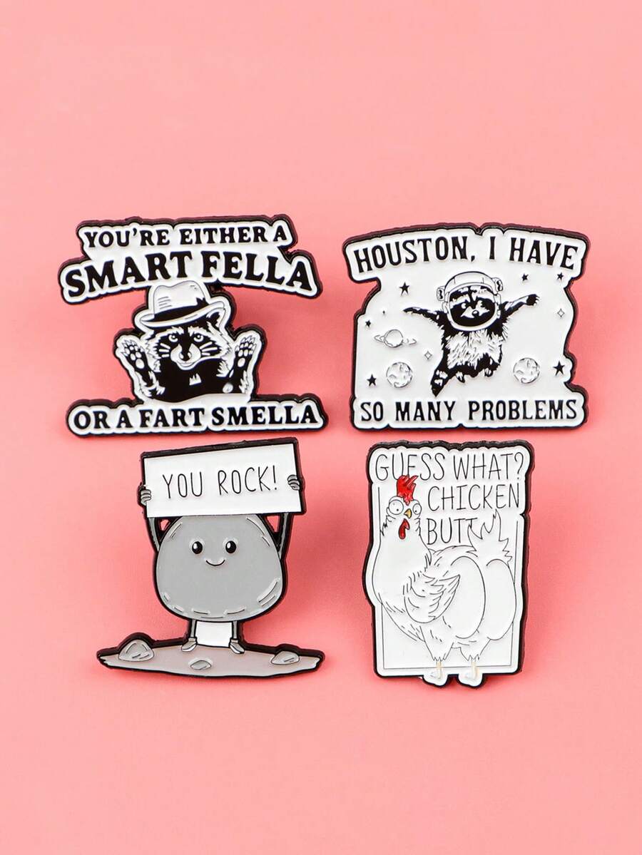 1PC Raccoon Cat Animal Quotation Enamel Brooch Lapel Pins Badge On Backpack Clothing Accessories Jewelry Fashion Gifts For Friends - Multicolor - View 1