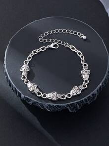 1pc Gothic Skull Design Simple Casual Couple Bracelet, Versatile Hip-Hop Style - Antique Silver - View 2