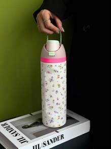 1pc Ditsy Floral Insulated Stainless Steel Vacuum Water Bottle, 24oz/32oz/40oz Capacity, Dual Drinking Methods With Straw, Suitable For Sports, School, Travel, Gym, Holiday & Birthday Gift