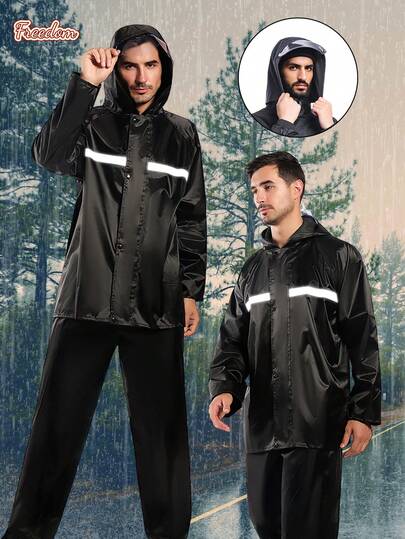 Freedom Impermeables para Moto Reflejante con Capucha, Traje Para Lluvias Adulto reflectantes, Chubasquero Impermeable Adultos, Impermeable Motociclista Hombre Mujer,Alta Calidad Rereflejantes Negro