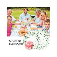 Round Disposable Paper Plates For All Occasions - 100 Pack - 50 X 9" And 50 X 7" Dinner Plates, Golden Foil Polka Dots , White And Gold Party Supplies - 白色/綠色 - 查看 6
